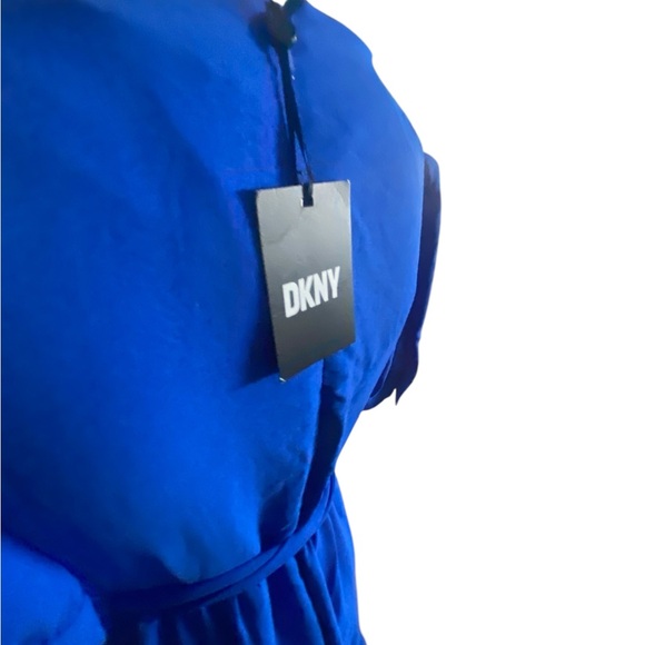 DKNY Midi Dress Womens Size 8 Royal Blue Fit & Flare Tiered Tie Waist V-Neck NWT - Picture 10 of 15